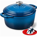 Overmont Enameled Cast Iron Dutch Oven - Lid Cookbook 5.5QT Midnightblue