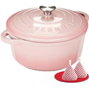 Overmont Enameled Cast Iron Dutch Oven - Lid Cookbook 5.5QT Pink