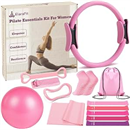 Home Pilates Ring and Ball Set for Women with 5 Resistance Bands Magic Circle Workout Essentials Starter Kit for Beginners, Shape Your Body with 15 Min Daily Routine