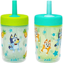 Zak Designs Bluey Capri 9oz Plastic Leak-Proof Toddler Straw Cups, 2-Pack