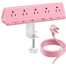 SMALLRT Pink Desk Clamp Power Strip with 6.5 FT Extension Cord, PD 40W USB-C Fast Charging Ports, 5 AC Outlets 4 USB-C 2 USB-A, Fits 2.1 inch Table Edges